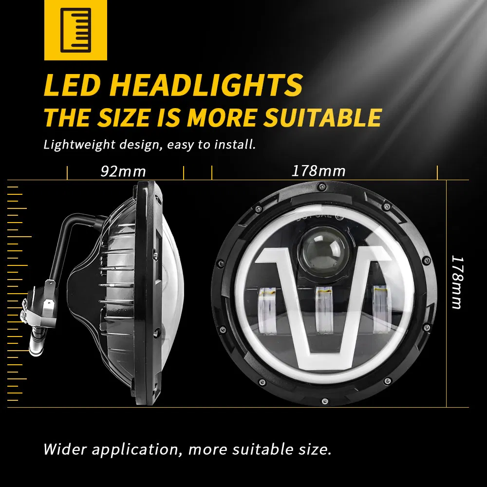 Dxz LED Jeep Headlight 7inch V-Shaped Round Spotlight Auto Lighting System for Jeep Wrangler Headlight