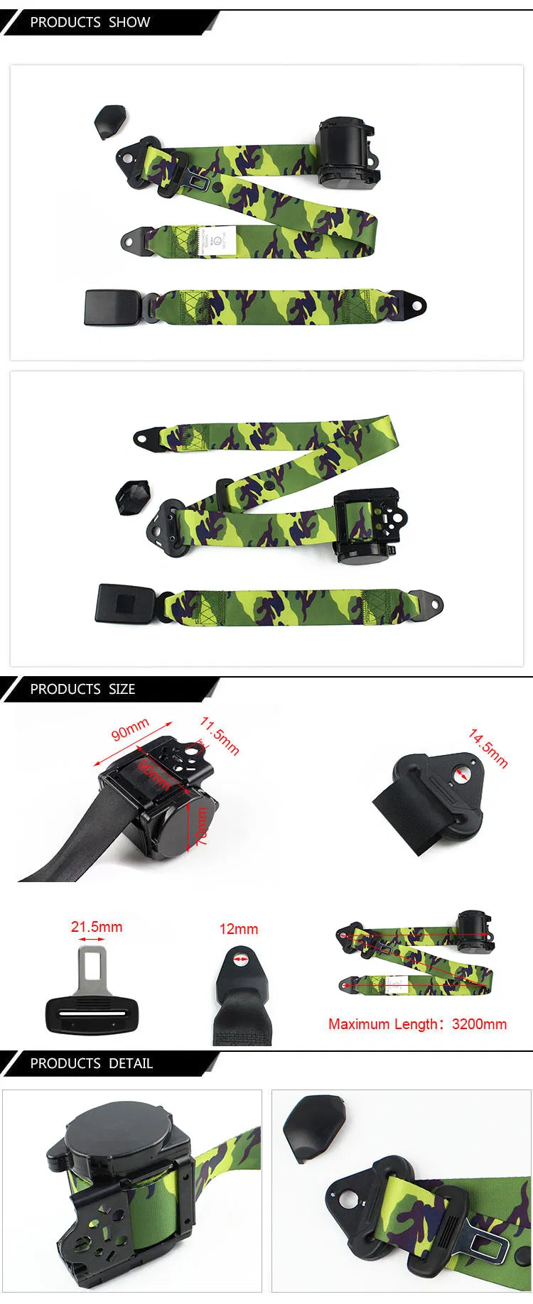 Feb003-Camo Camouflage Car 3 Point Repair Seat Belt