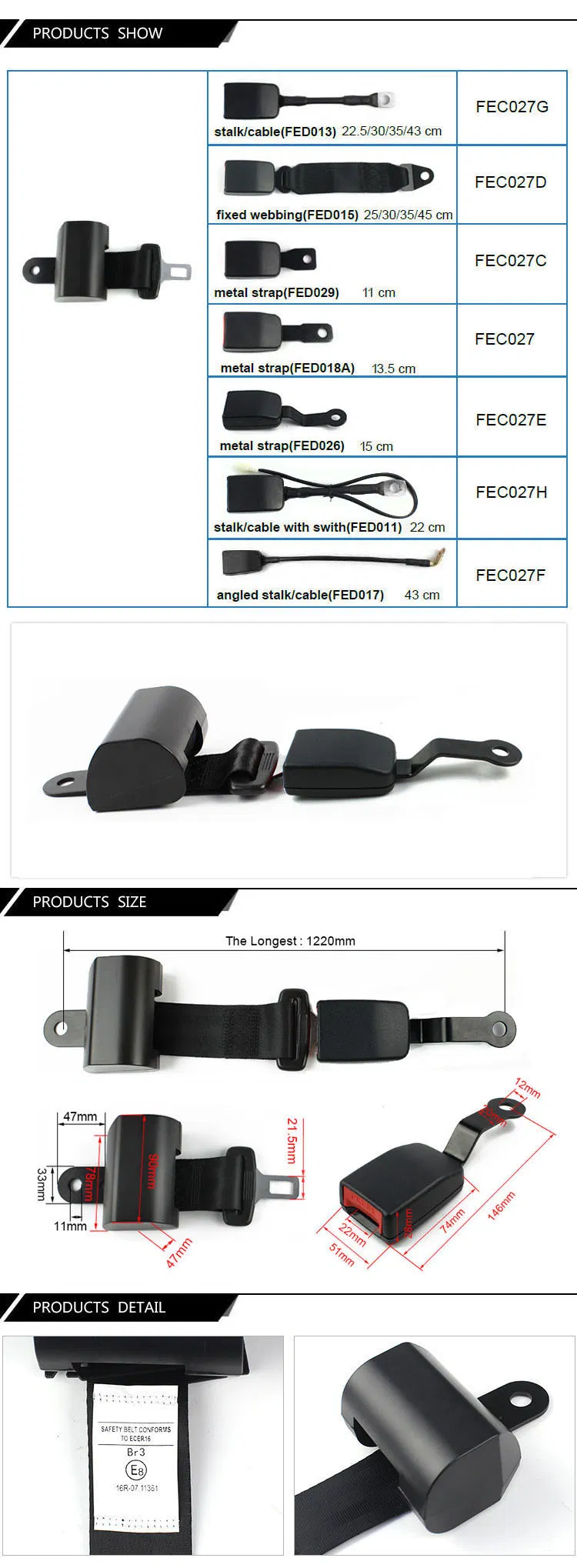 Fec027e Alr Two-Point 2 Point Safety Seatbelt