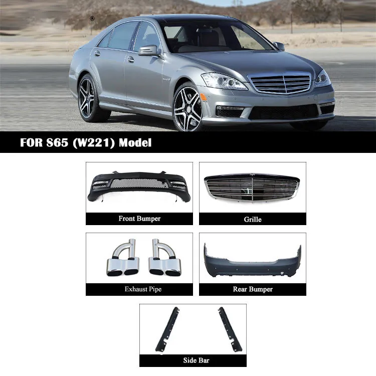 for 2008-2012 Amg S-Class S65 W221 Body Kit with Front and Rear Car Bumpers Grille Side Skirt