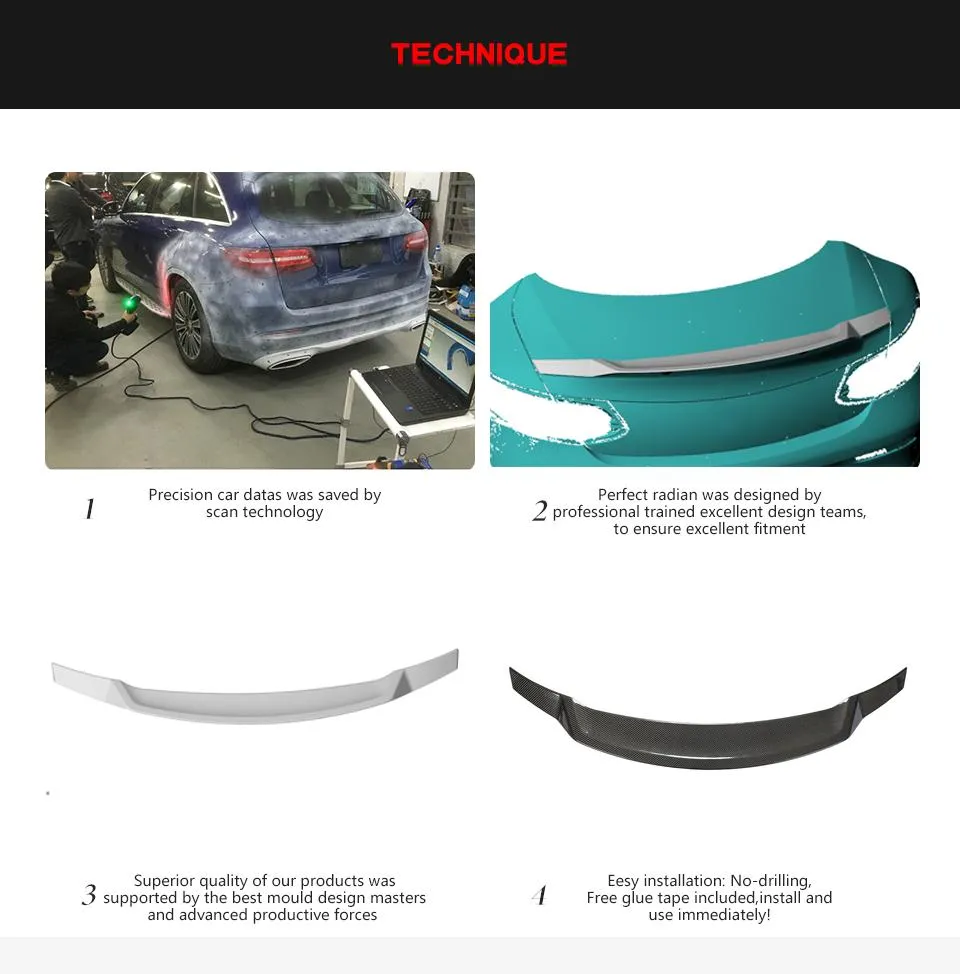 for Mercedes Benz C Class C205 Carbon Fiber Rear Wing Spoiler Coupe 2-Door 2015-2019