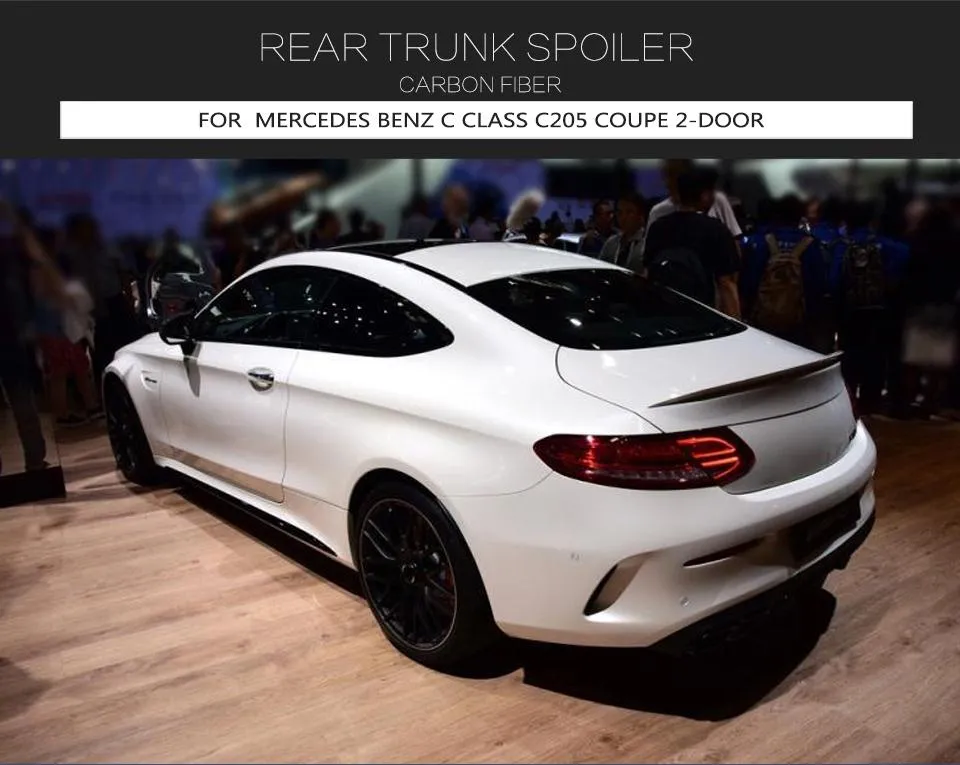 for Mercedes Benz C Class C205 Carbon Fiber Rear Wing Spoiler Coupe 2-Door 2015-2019