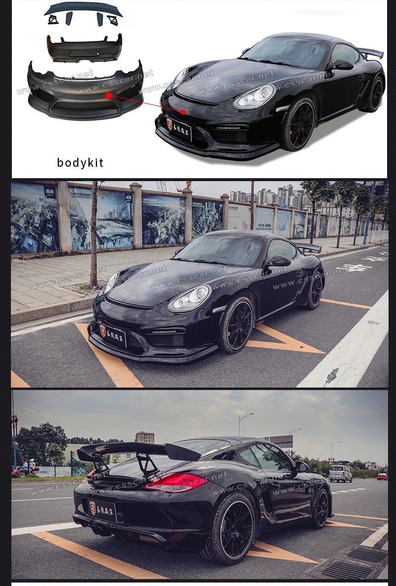 for Porsche Cayman 987.2 Fiberglass Gt4 Style Front Rear Bumper Spoiler Body Kit