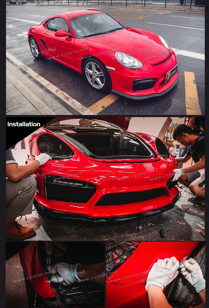 for Porsche Cayman 987.2 Fiberglass Gt4 Style Front Rear Bumper Spoiler Body Kit