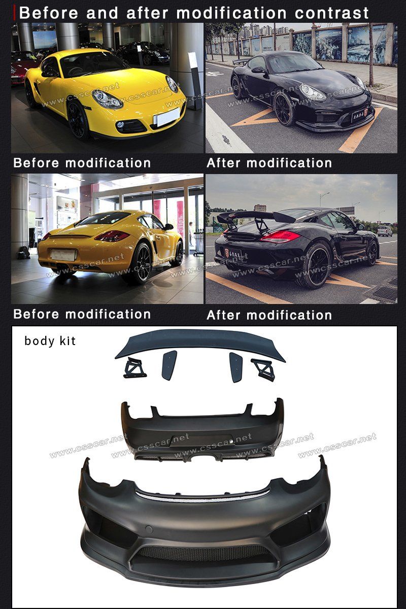 for Porsche Cayman 987.2 Fiberglass Gt4 Style Front Rear Bumper Spoiler Body Kit