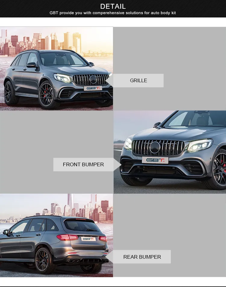 Gbt Grille Exhaust Pipe Front Bumper Year 2015-2019 for Mercedes-Benz Glc W253 Model
