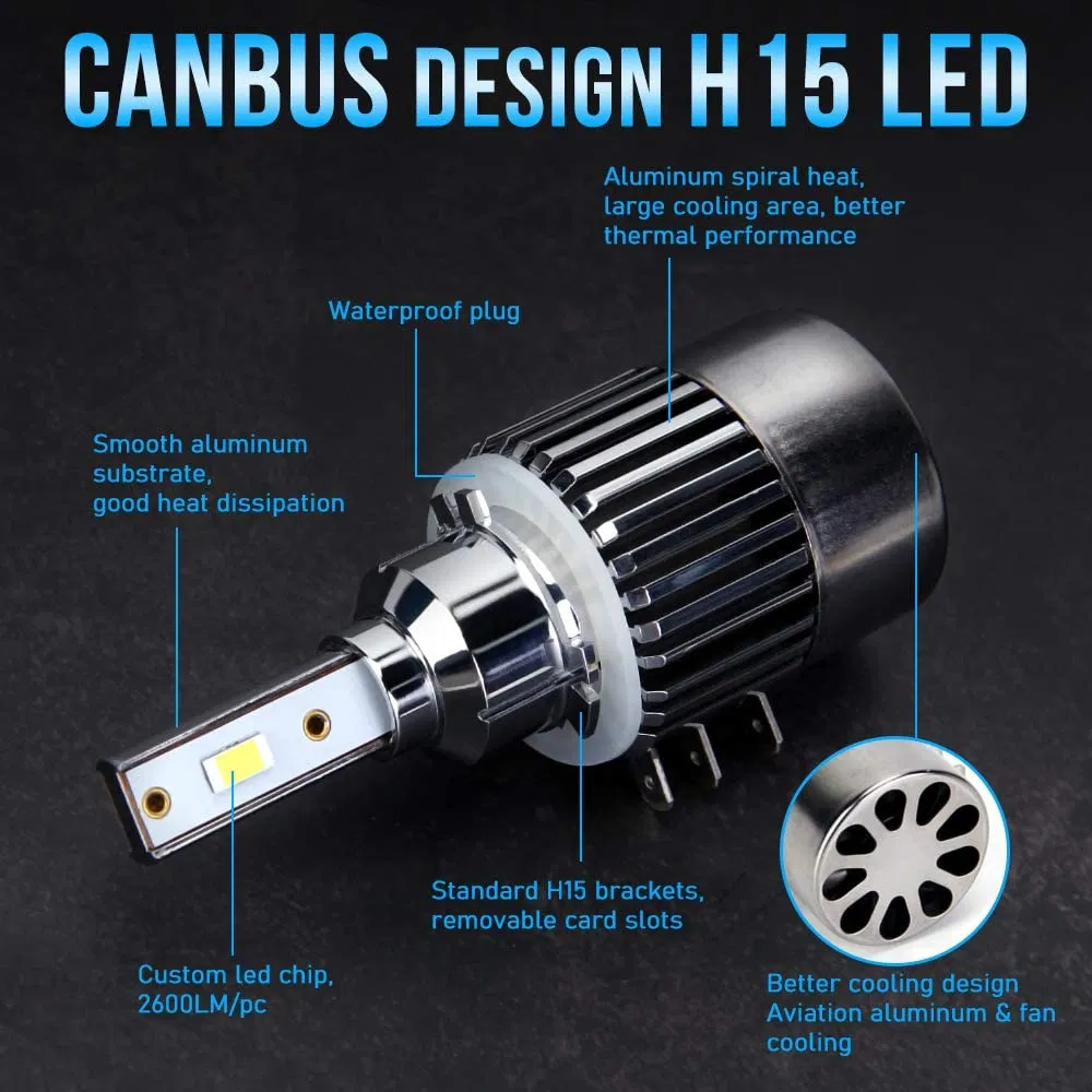 H15 LED Headlight Bulbs Canbus Errors Free 80W Super Bright Csp Chips 10000lm 6500K White LED Headlight Bulb Conversion Kits