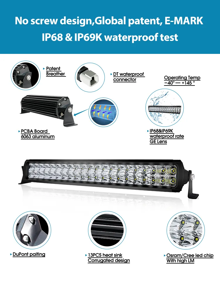 High Lumen Military Standard Aurora E Mark LED Light Bar 22 Inch for off Road Car