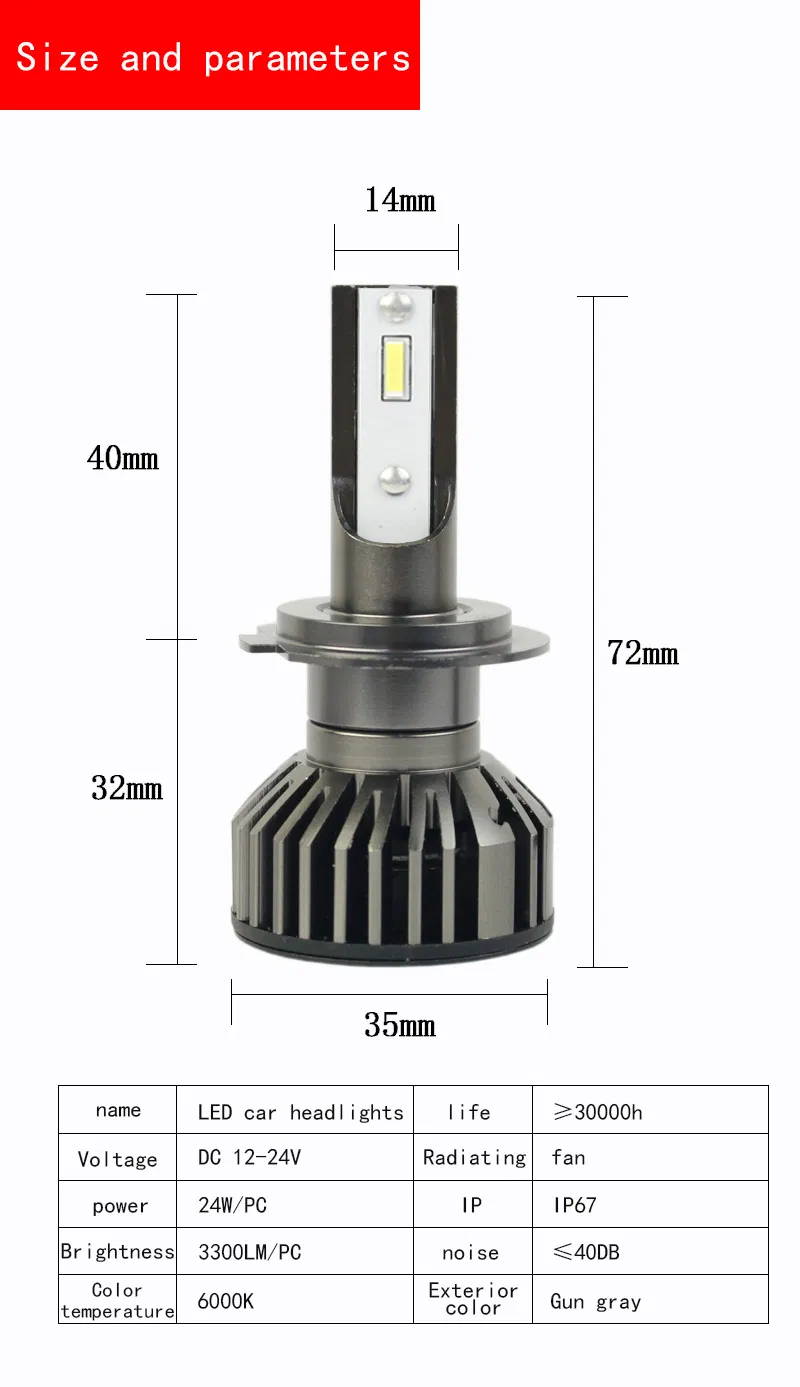 High Power F2 LED Headlight 48W 6600lm Csp Chip LED H3 LED Car Light 6500K