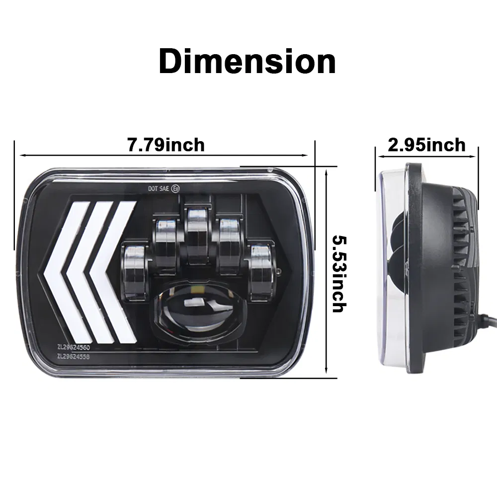 Jeep 55W 7X6 5X7 Inch Headlight Assembly Replacement with White DRL Amber Turn Signal Amber/Red Background Color High Low Beam Sealed Beam LED Headlight