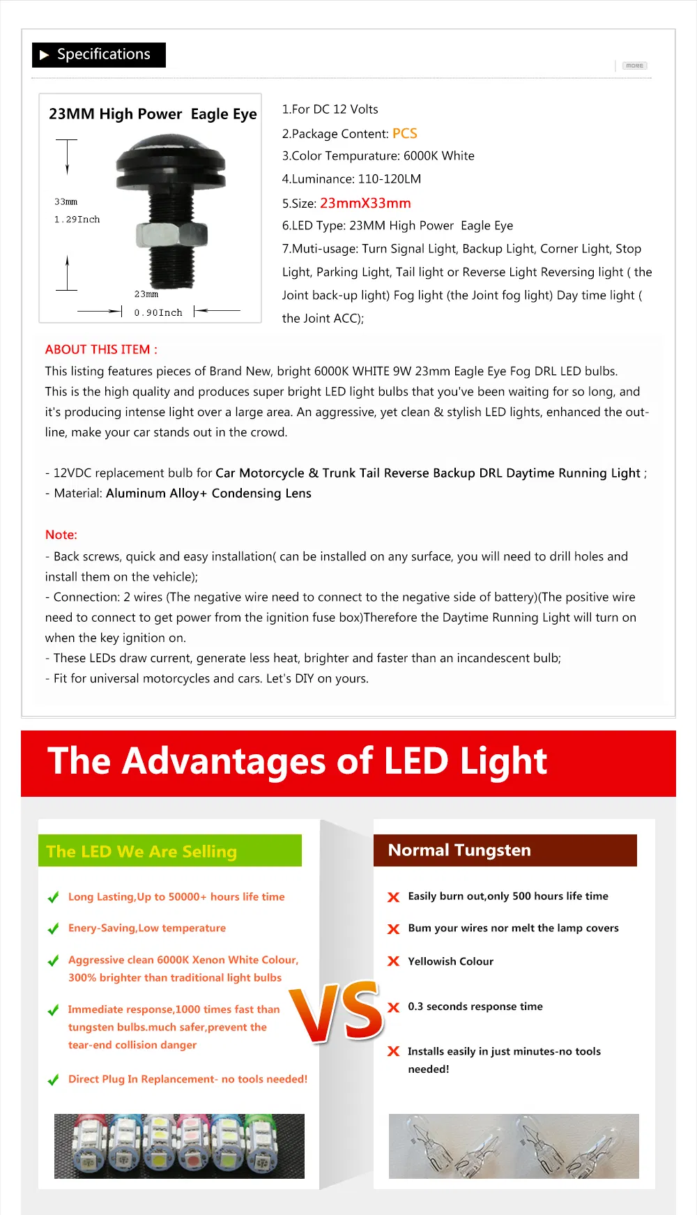 LED 23mm Car LED Eagle Eye DRL Daytime Running Lights LED 12V Backup Reversing Parking Signal LED Light Car DRL