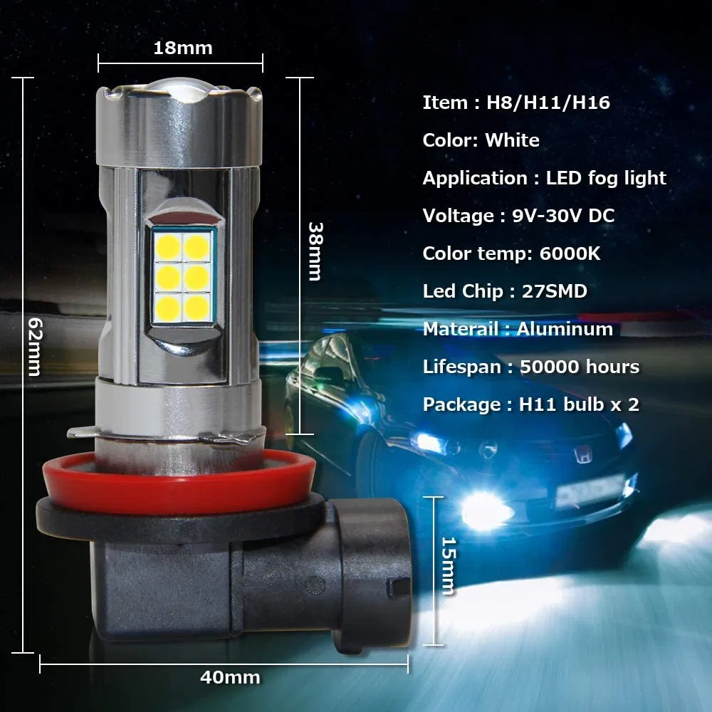 LED Fog Light Bulb Cool Xenon White H8 H16 LED Bulbs 3200lm 27 SMD Chips Fog Lights