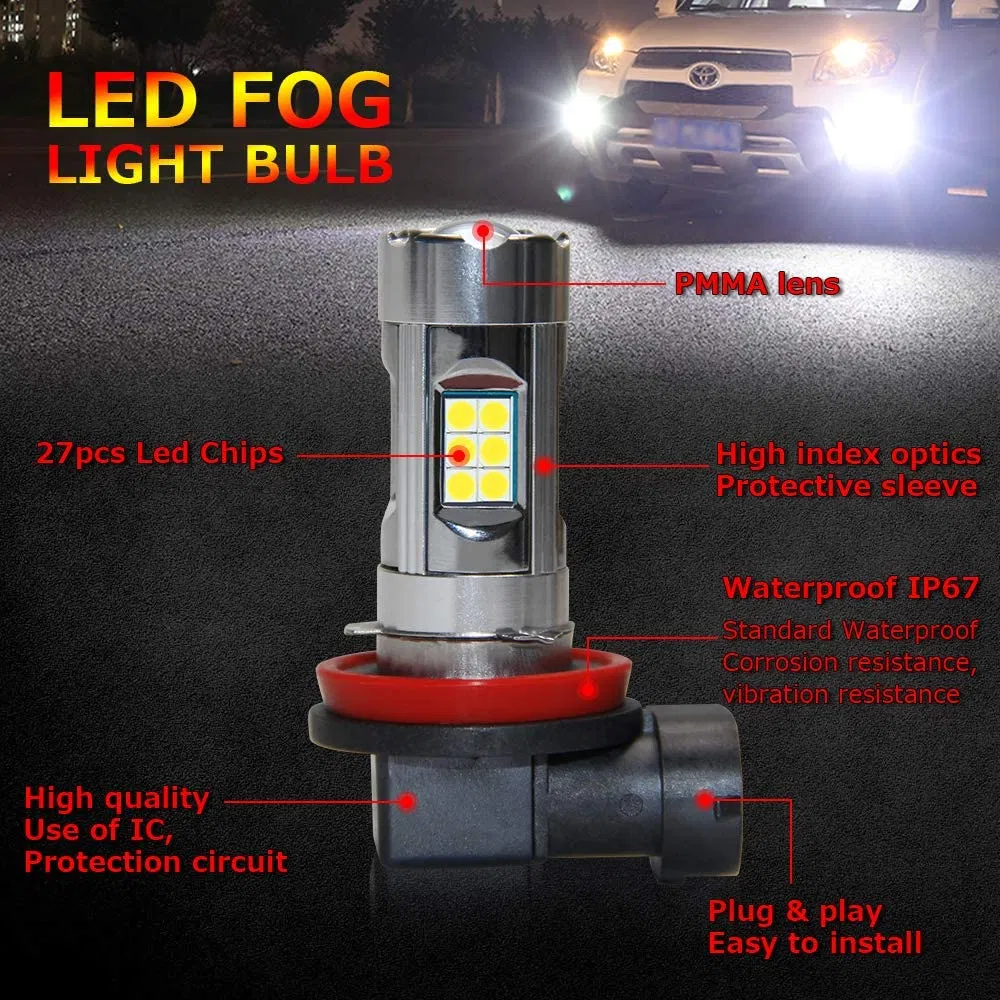 LED Fog Light Bulb Cool Xenon White H8 H16 LED Bulbs 3200lm 27 SMD Chips Fog Lights