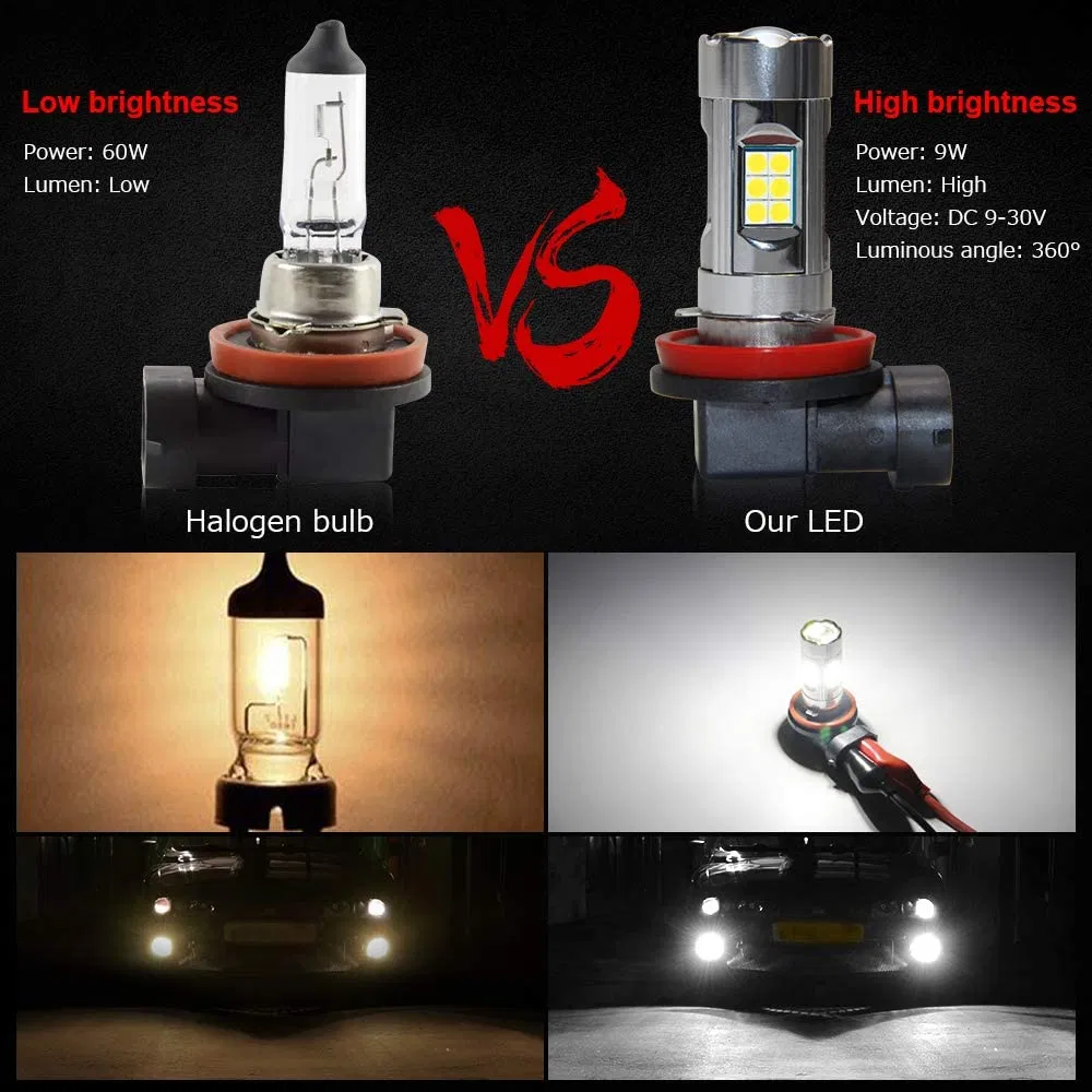 LED Fog Light Bulb Cool Xenon White H8 H16 LED Bulbs 3200lm 27 SMD Chips Fog Lights