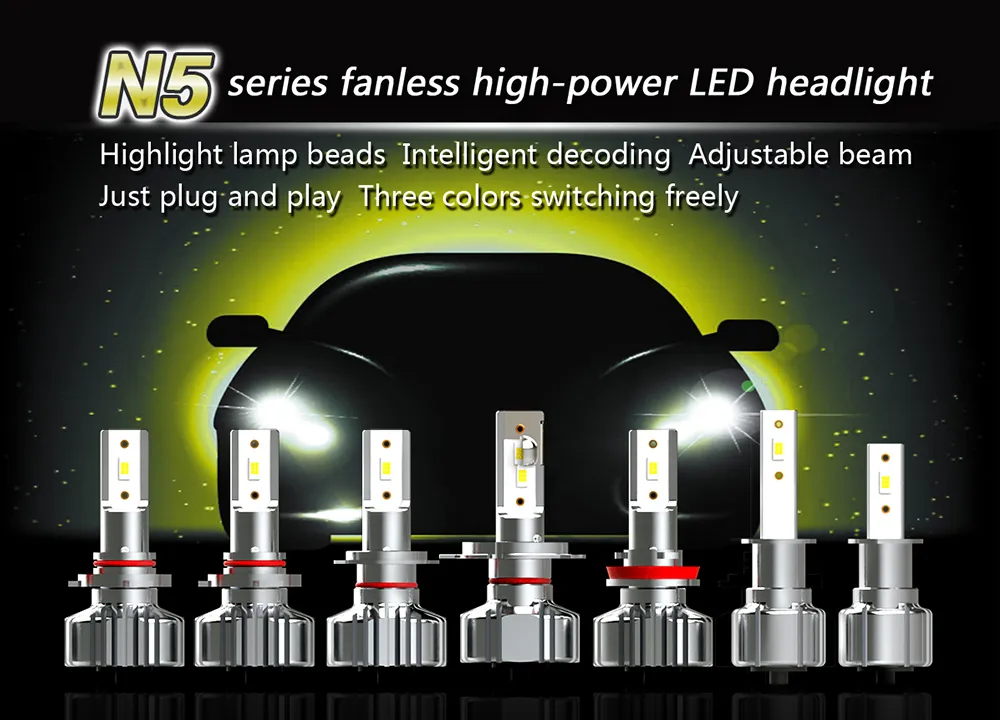 Lmusonu Waterproof Fanless N5 LED Car Headlights 12V 30W 6000lm Csp3570 Auto Light 9005 9006 LED Fog Light Silence Quiet Cooling White 6000K Golden Yellow 3000K