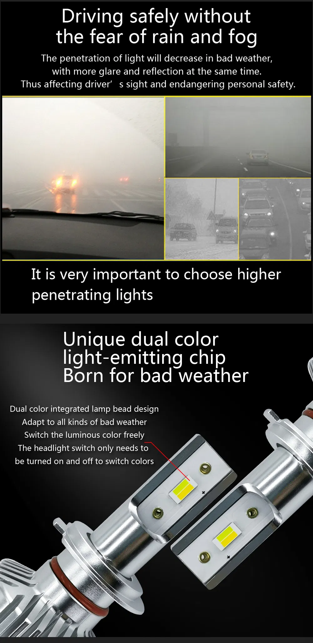 Lmusonu Waterproof Fanless N5 LED Car Headlights 12V 30W 6000lm Csp3570 Auto Light H4 H7 H11 H13 9005 9006 Silence Quiet Cooling White 6000K Golden Yellow 3000K