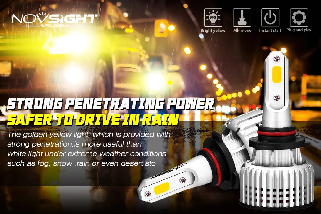 N12 Series H1 H3 H4 H7 H11 LED Auto Light with Car Headlamp Golden Light 9005 9006 60W and Xenon Kit 10000lm 6000K Bulb