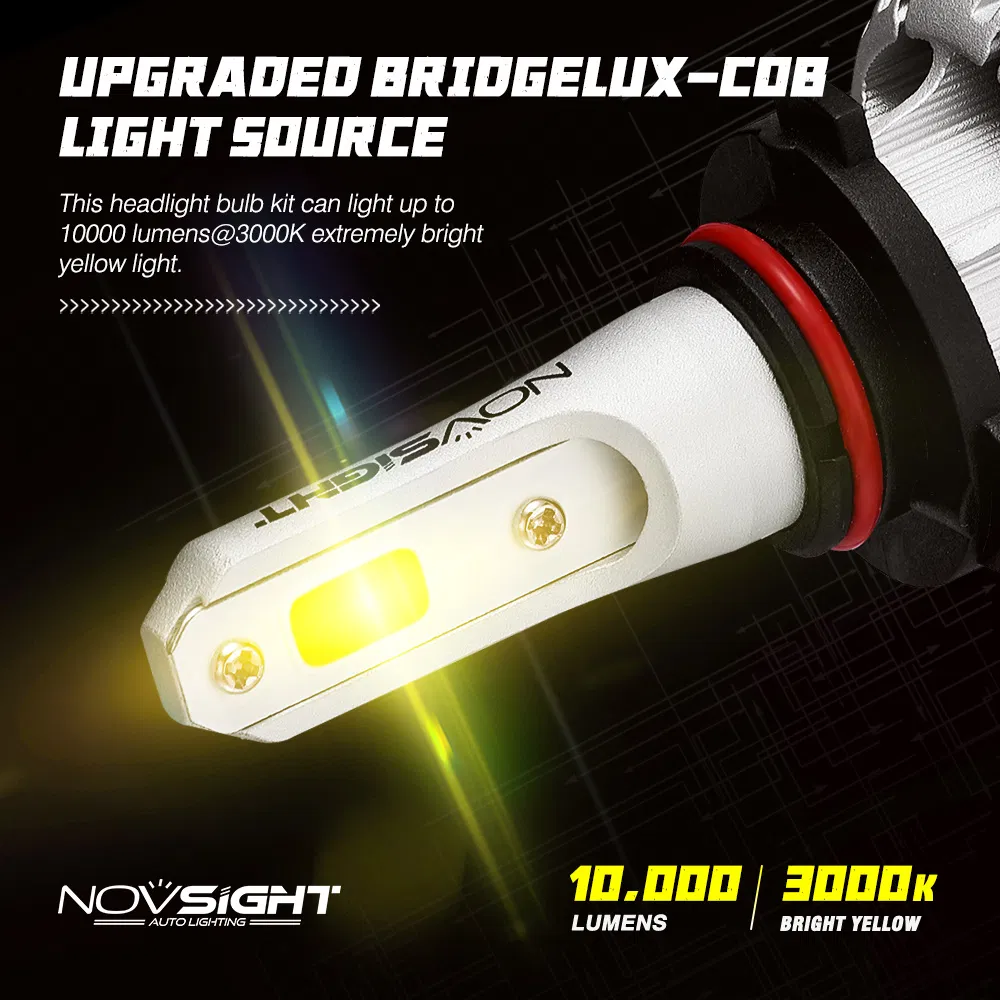 N12 Series H1 H3 H4 H7 H11 LED Auto Light with Car Headlamp Golden Light 9005 9006 60W and Xenon Kit 10000lm 6000K Bulb