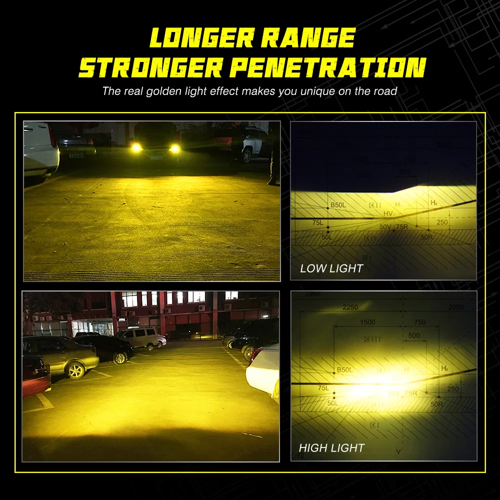 N12 Series H1 H3 H4 H7 H11 LED Auto Light with Car Headlamp Golden Light 9006 9005 60W and Xenon Kit 10000lm 6000K Bulb