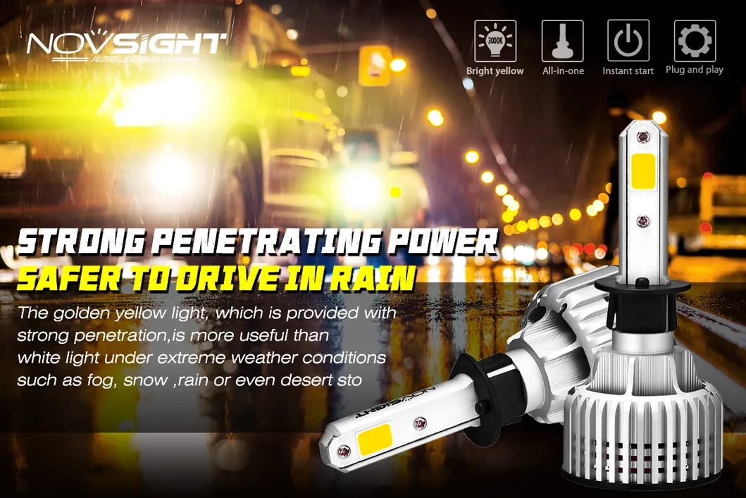 N12 Series H1 H3 H4 H7 H11 LED Auto Light with Car Headlamp Golden Light 9006 9005 60W and Xenon Kit 10000lm 6000K Bulb