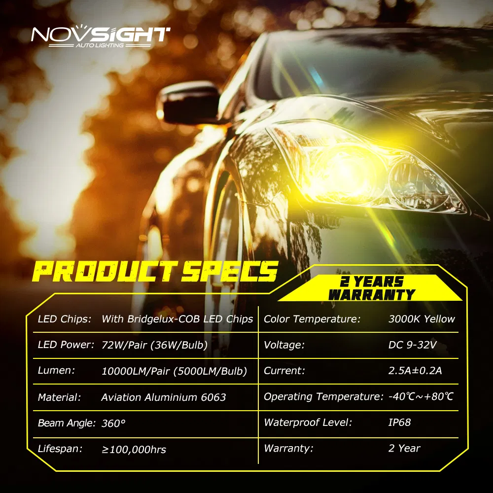 N12 Series H1 H3 H4 H7 H11 LED Auto Light with Car Headlamp Golden Light 9006 9005 60W and Xenon Kit 10000lm 6000K Bulb