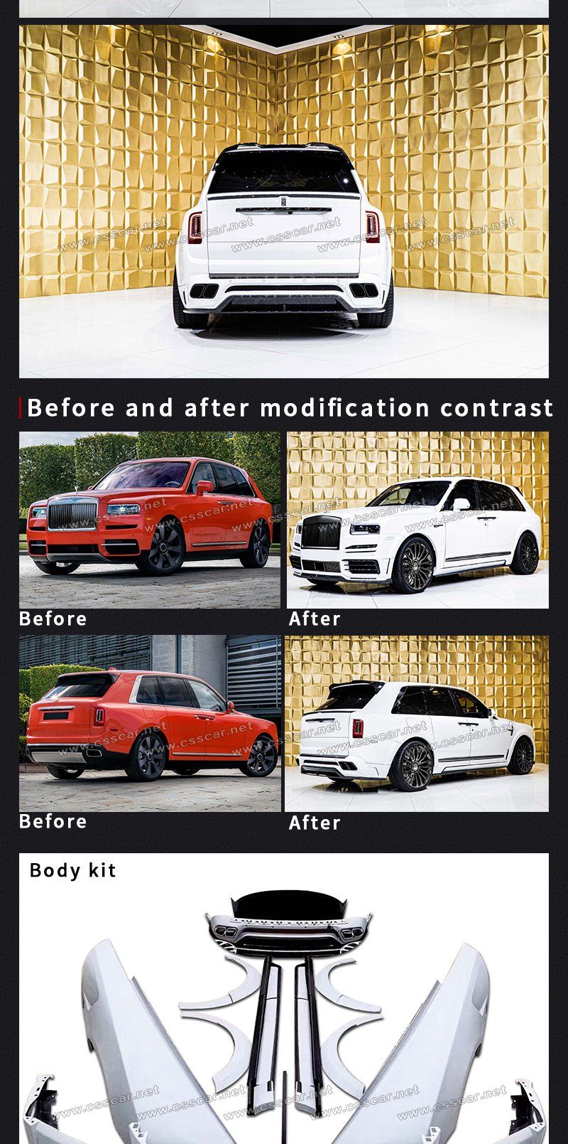 New Arrival Mansory Style FRP Front Bumper Chin Rear Bumper Side Skirt Car Tuning Body Kit for Rolls-Royce Cullinan