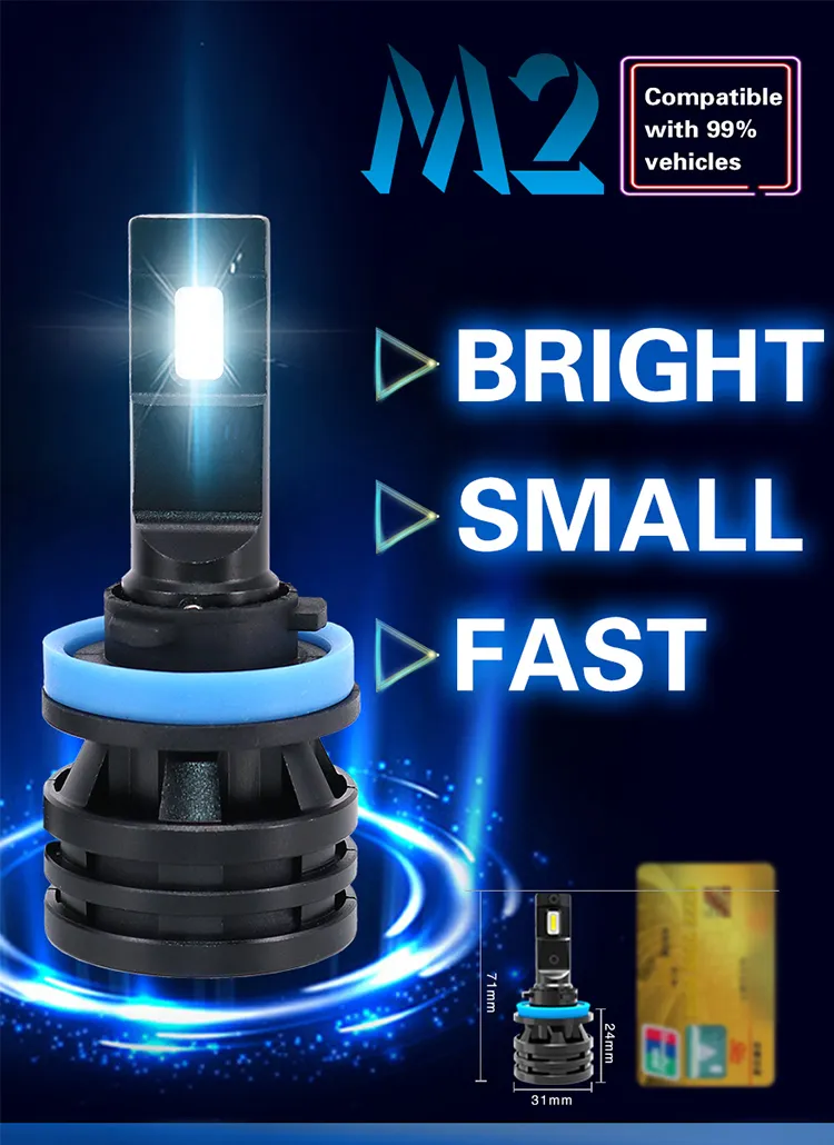 New Headlight Bulbs Wholesale Mini CREE M2 9006 9012 H4 H11 H3 H7 H15 H4 H7 Auto Car Light LED Headlights