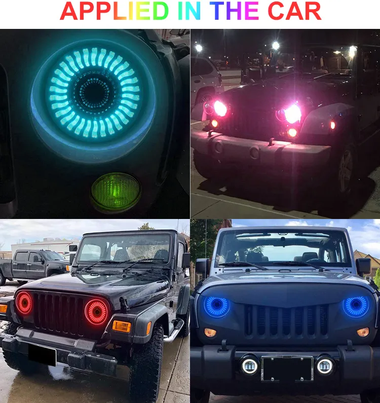 New High Power Phone APP Remote Control 12V RGB 7 Inch Round LED Motorcycle Headlight