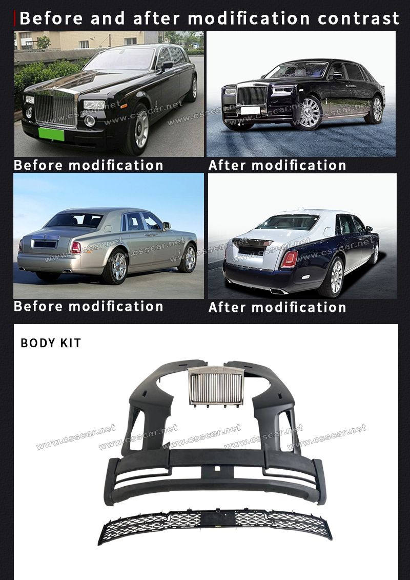 Old to New Style Fiberglass Car Front Bumper Engine Hood Body Kit for Rolls Royce Phantom 8th Generation