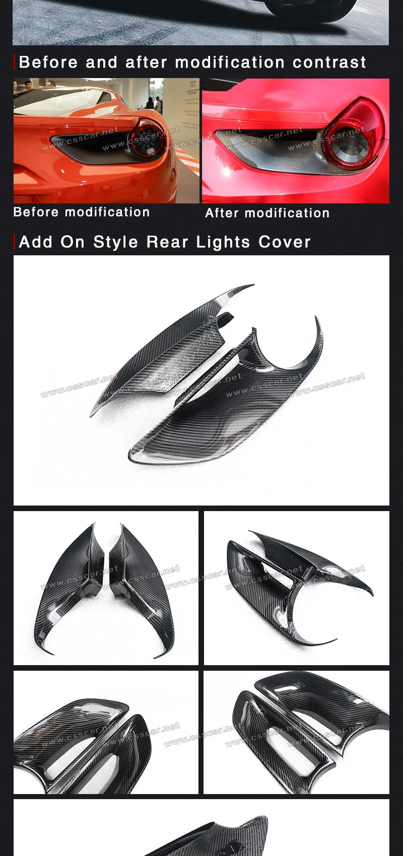 Ome Style Carbon Fiber Rear Tail Light Brake Lamp Lens Cover for Ferrari 488 Taillight Covers