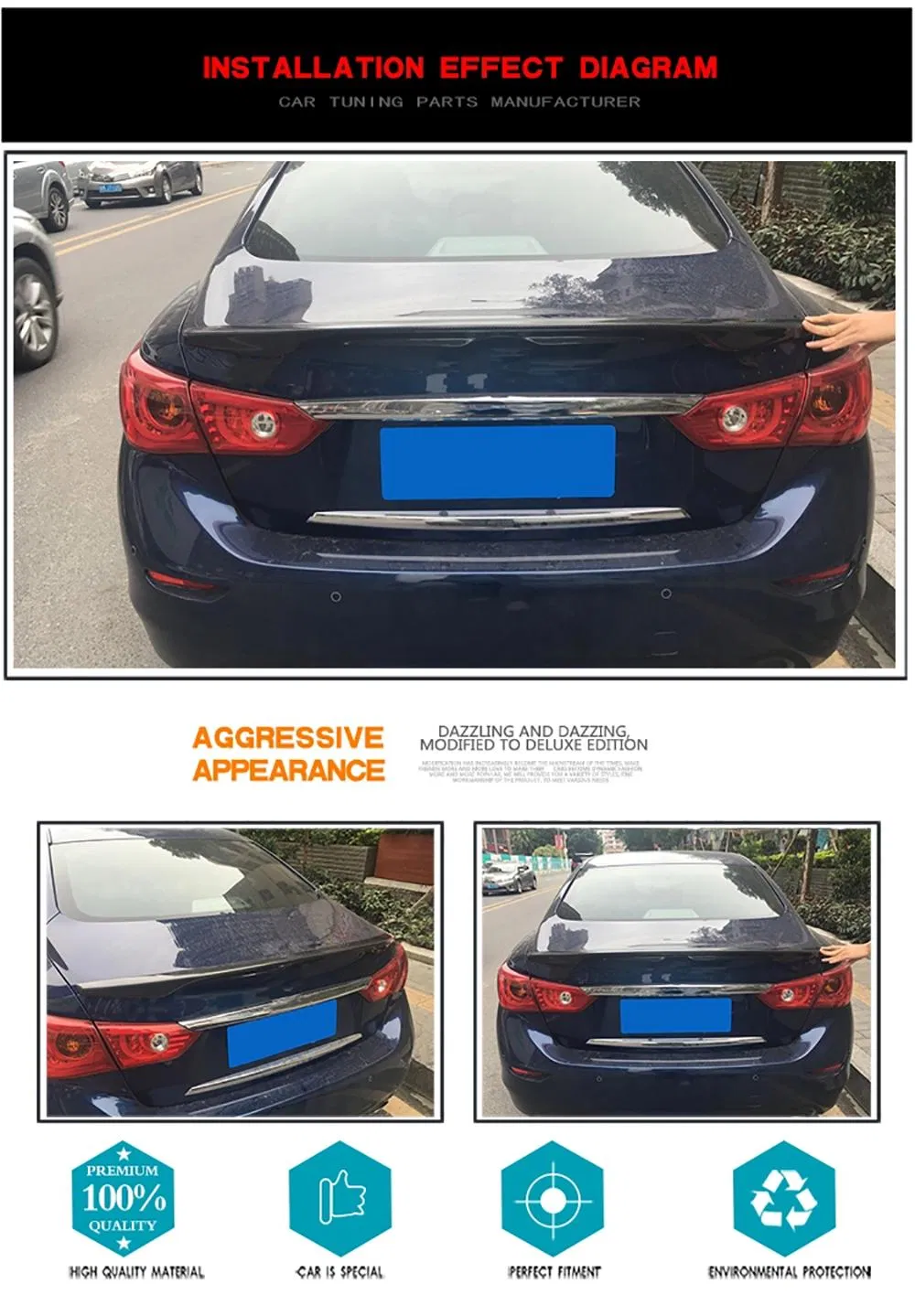 Q50 Carbon Fiber Rear Spoiler for Infiniti Q50 Sedan 4-Door 13-16