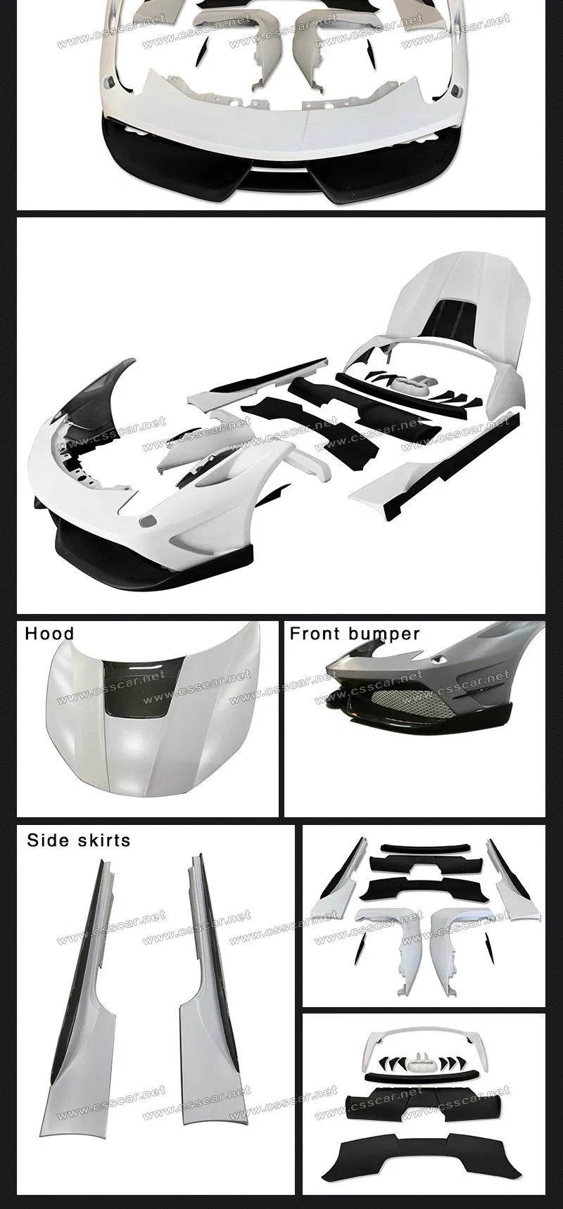 Real Carbon Fiber Ms Style Body Kit for Ferrari 458 Front Bumper Hood Side Skirts Auto Body Part