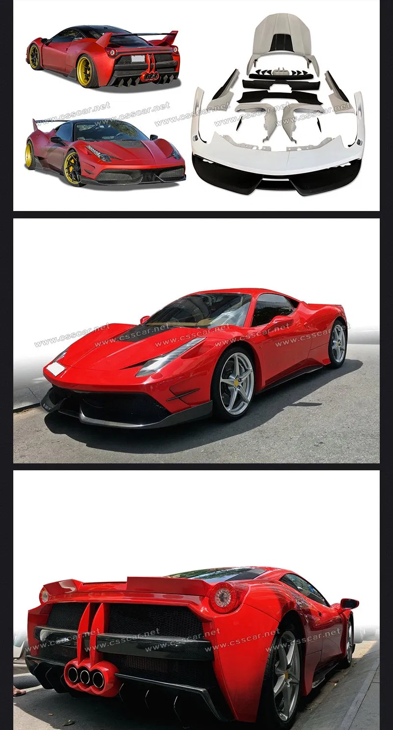 Real Carbon Fiber Ms Style Body Kit for Ferrari 458 Front Bumper Hood Side Skirts Auto Body Part