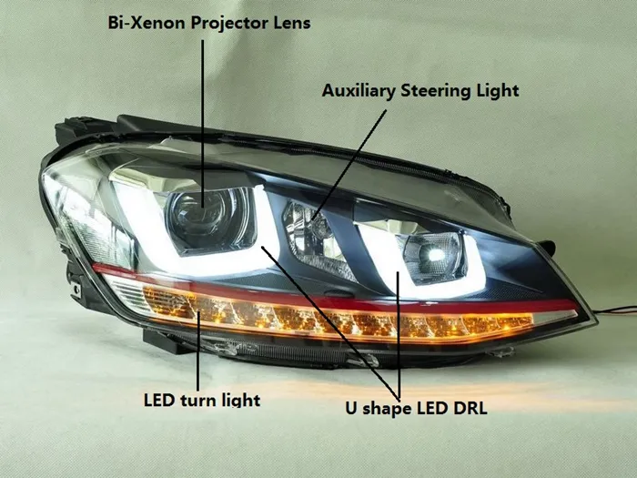 Right Hand Drive Car Light Volkswagen Golf 7 LED Headlight with Red Stripe