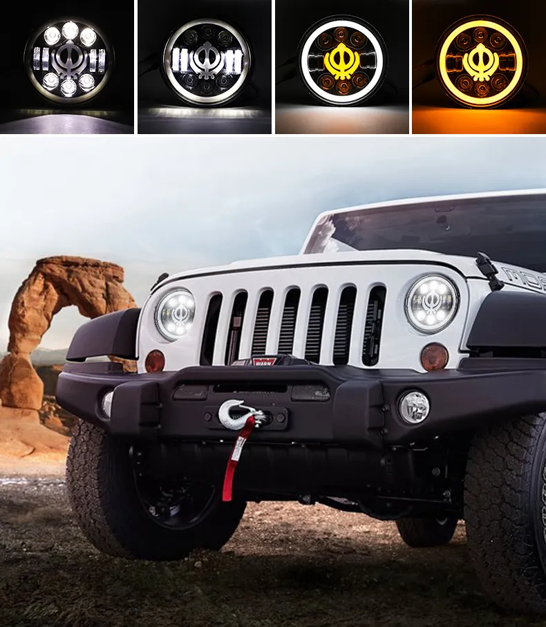 Round 7 Inch Angel Eyes Corsair LED Headlight with High/Low Beam Projector LED Light Bulb for Jeep Wrangler Jk Lj Cj