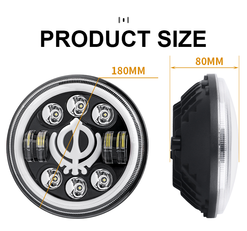 Round 7 Inch Angel Eyes Corsair LED Headlight with High/Low Beam Projector LED Light Bulb for Jeep Wrangler Jk Lj Cj