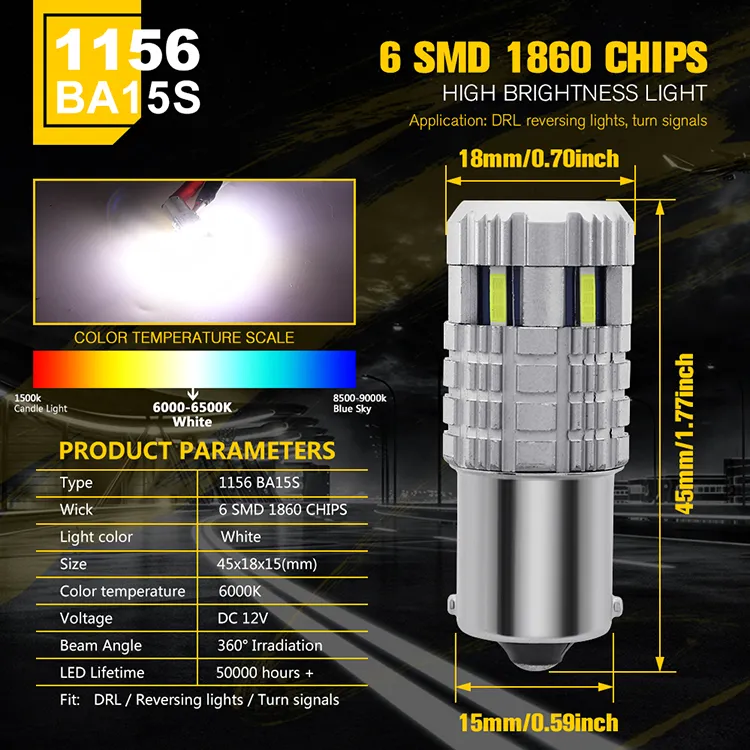 So. K T20 7440 W21W LED Bulbs 1860 6SMD LED Canbus No Error 1156 Ba15s P21W Bau15s Py21W LED Lamp for Turn Signal Light