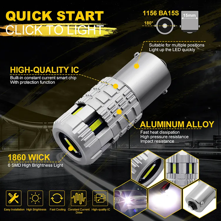 So. K T20 7440 W21W LED Bulbs 1860 6SMD LED Canbus No Error 1156 Ba15s P21W Bau15s Py21W LED Lamp for Turn Signal Light
