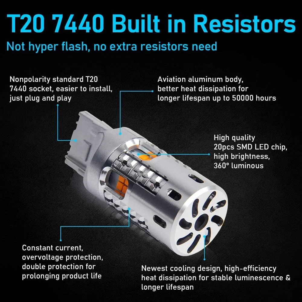 T20 7441 Wy21W W21W 12V 360 Luminous 20 LED 2PC Pack LED Bulb