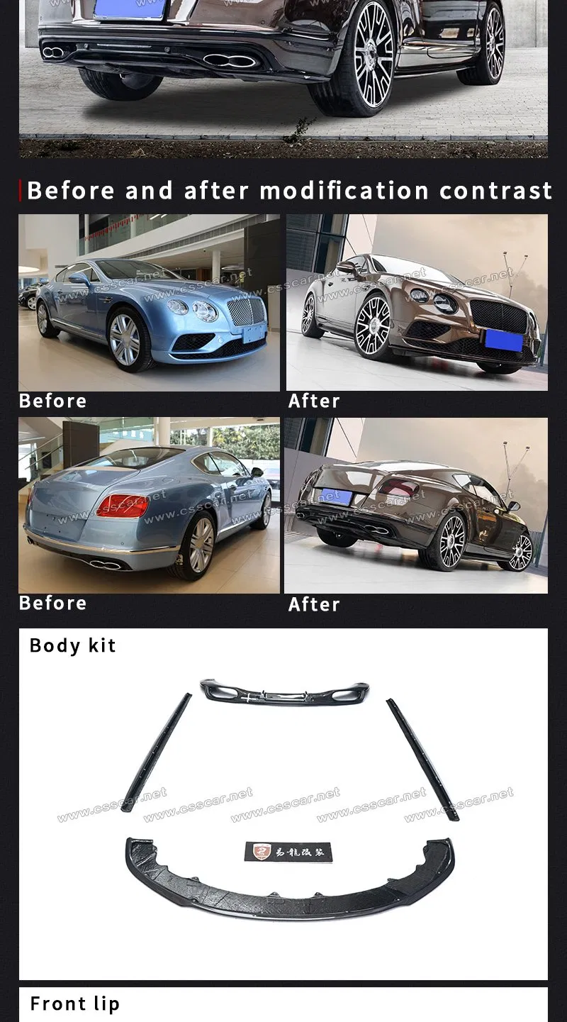 V8s Style Carbon Fiber Front Lip Rear Diffuser Small Body Kit for Bentley Continental Gt 2015-2017