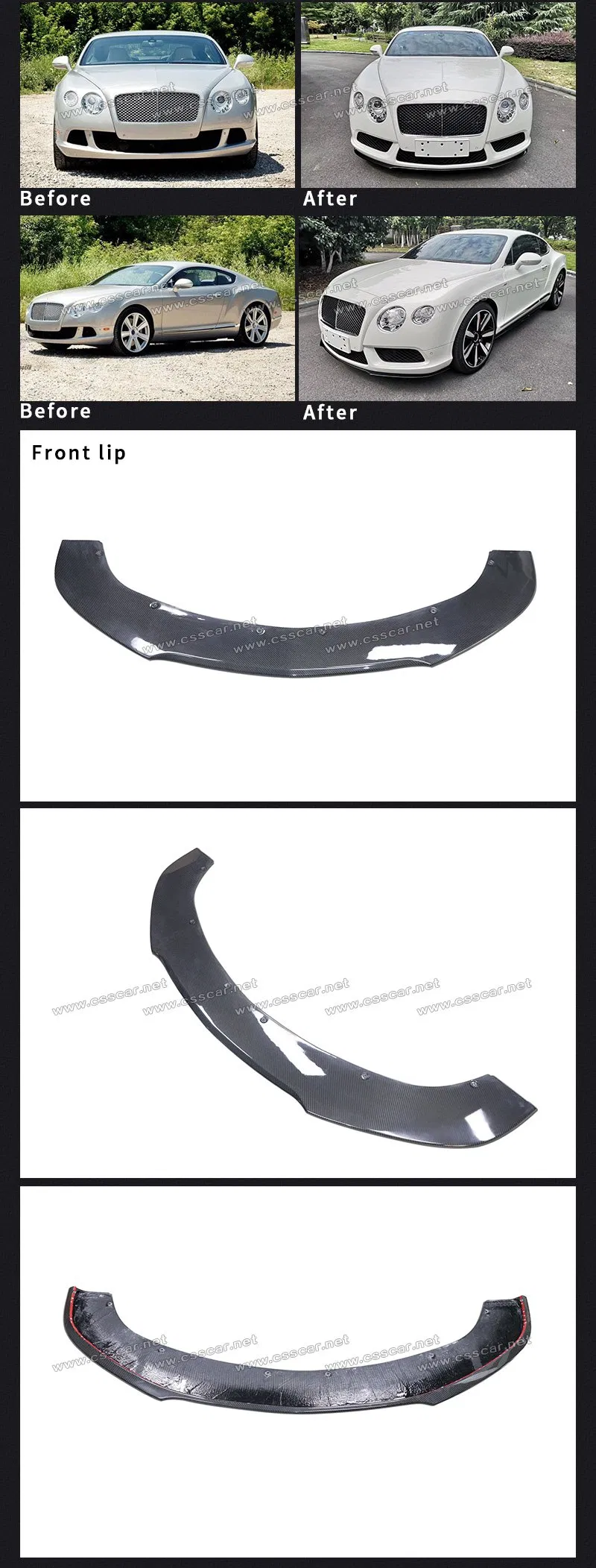 Wholesale Glossy Black Carbon Fiber Car Front Lip Diffuser for Bentley Continental Gt 2012-2014 V8s Style